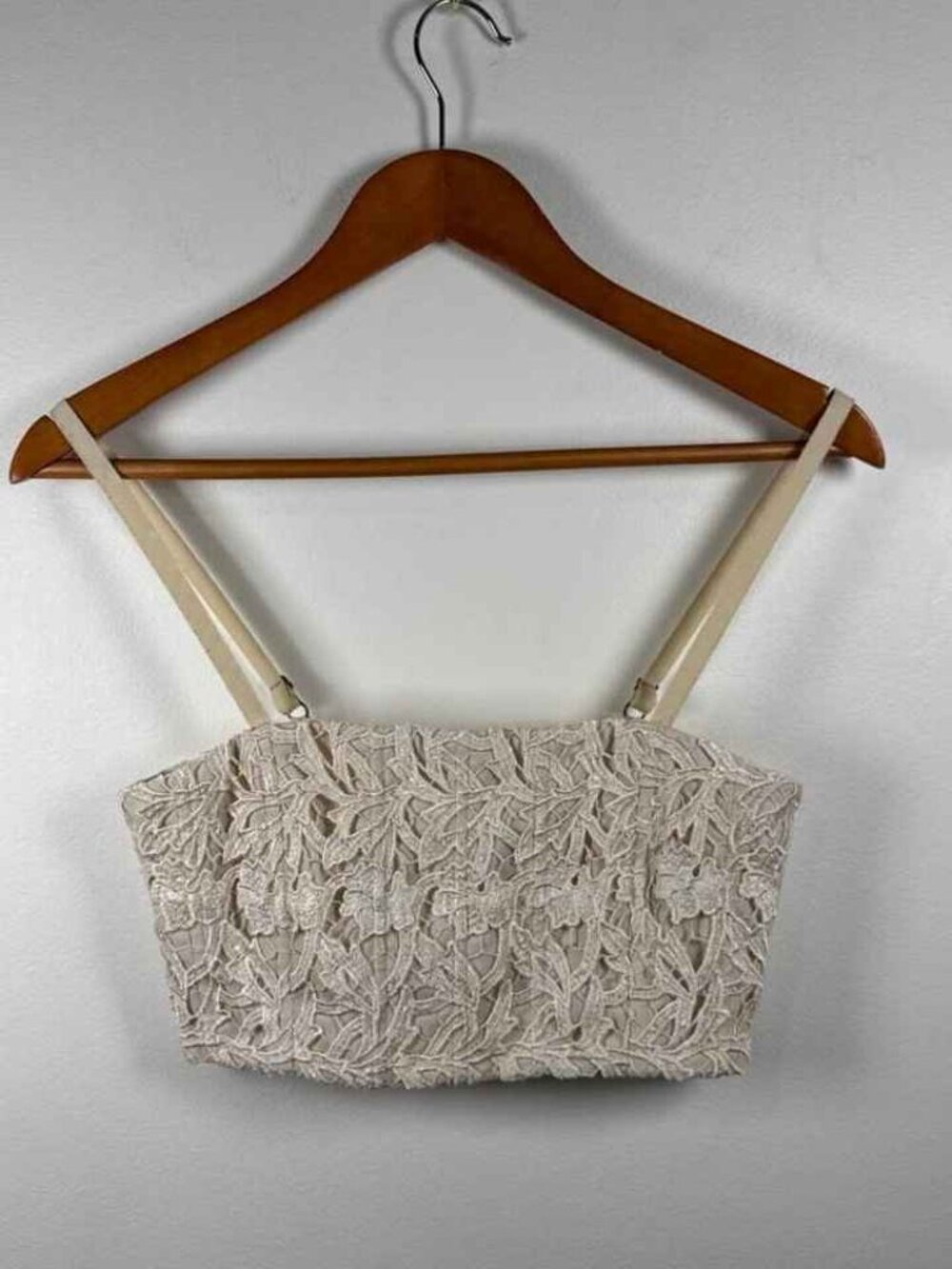 Cream Floral Lace Cropped Cami Tank Top